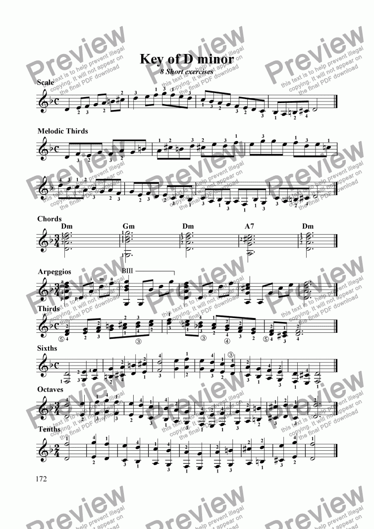 page one of Key of D minor - 8 short exercises