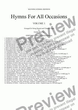 page one of Hymns For All Occasions - Vol. I - arr. for String Quartet & Chamber Organ