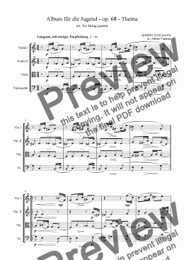 page one of Album für die Jugend - op. 68 - Thema - arr. for String quartet