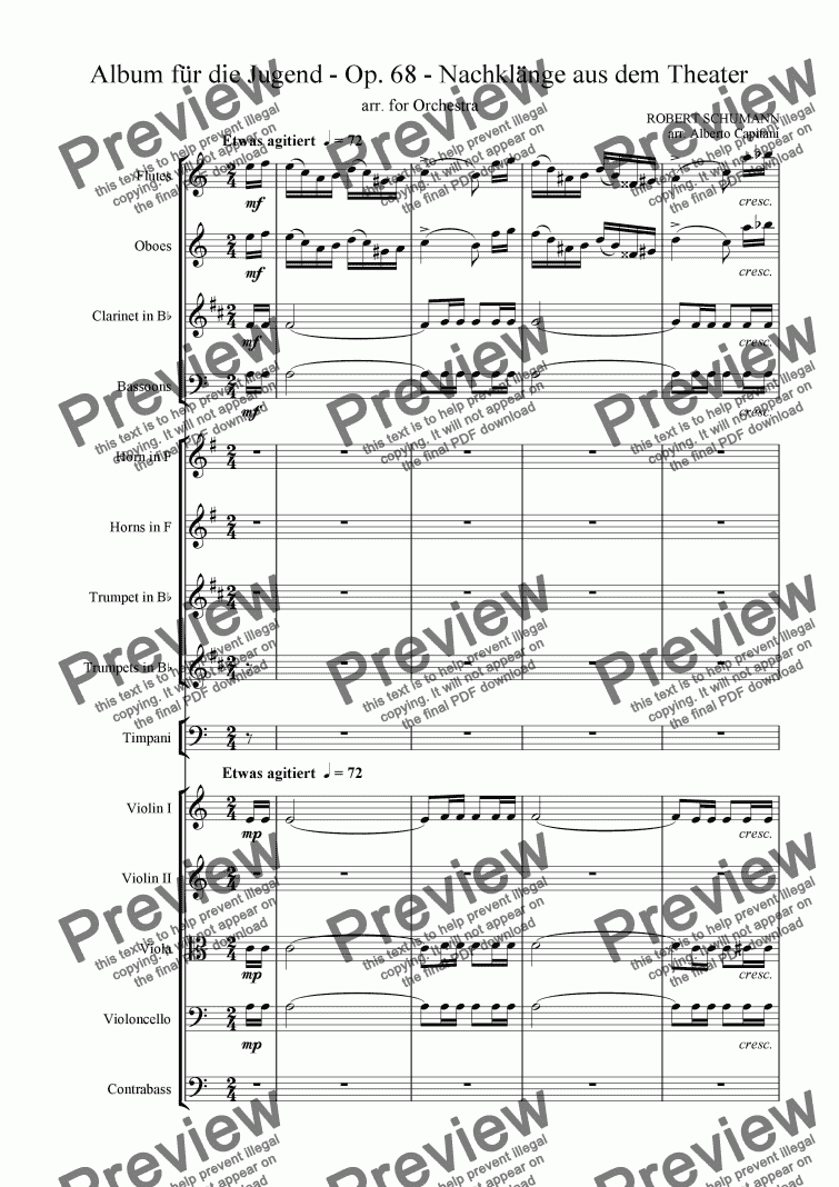 page one of Album für die Jugend - op. 68 - Nachklänge aus dem Theater - arr. for Orchestra
