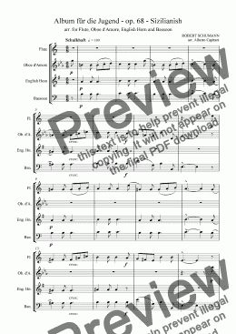 page one of Album für die Jugend - op. 68 - Sizilianish - arr. for Flute, Oboe d’Amore, English Horn and Bassoon