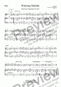 page one of Waltzing Matilda (2nd Tune) - Piano with Chords