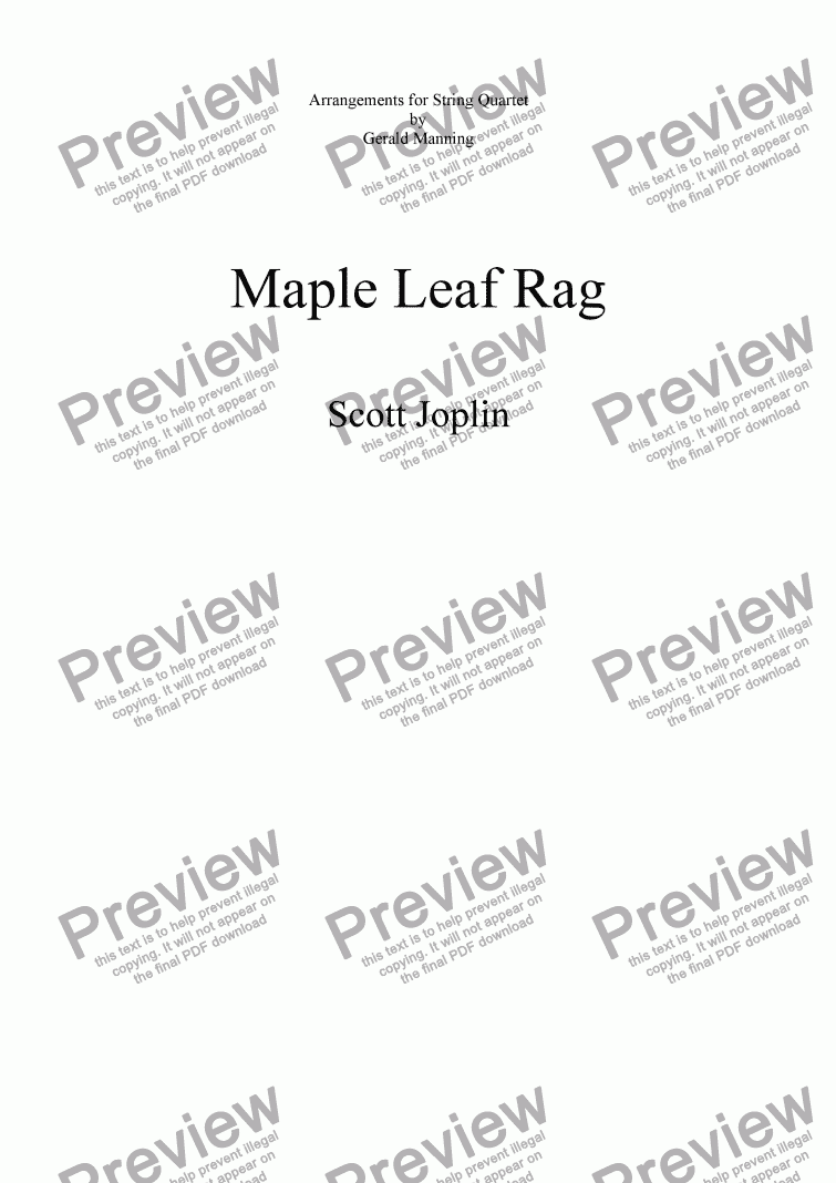 page one of JOPLIN, Scott. - Maple Leaf Rag arr. for string quartet by Gerald Manning