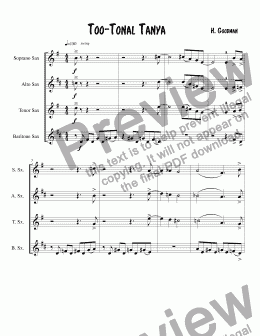 page one of Too-Tonal Tanya (SATB sax quartet)