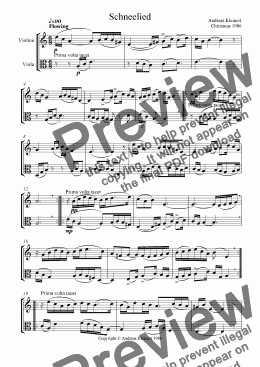 page one of Snow Song for violin and viola