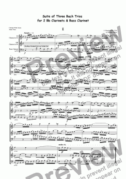 page one of Three Bach Trios for 2 Clarinets & Bass Clarinet