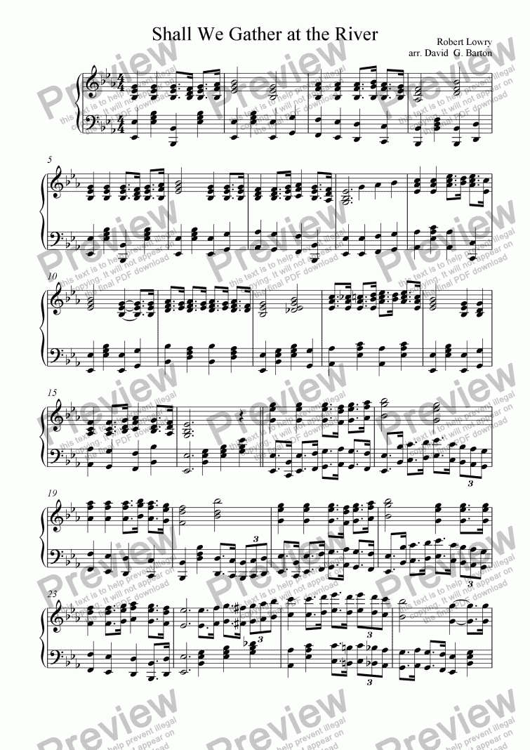 page one of "Shall We Gather at the River" in Gospel Style Piano