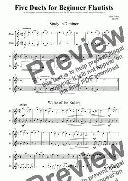 page one of Five Duets for Beginner Flautists