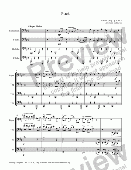 page one of Puck.  Grieg Op.71 No.3 (Arr Tuba Quartet)