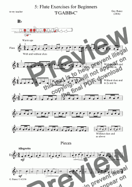 page one of 5: Flute Exercises for Beginners (F,G,A,Bb,B,C)