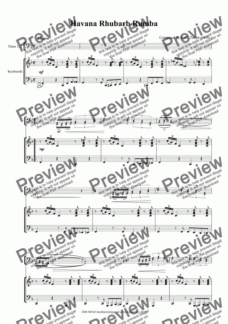 page one of Havana Rhubarb Rumba for Two Tubas & Piano