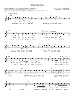 page one of Hotel California (Easy Lead Sheet / Fake Book)