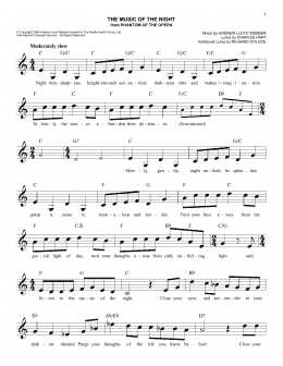 page one of The Music Of The Night (from The Phantom Of The Opera) (Easy Lead Sheet / Fake Book)
