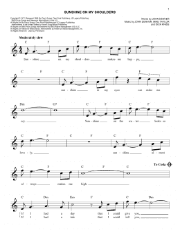 page one of Sunshine On My Shoulders (Easy Lead Sheet / Fake Book)