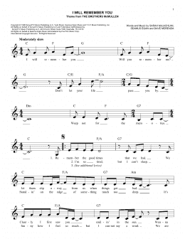 page one of I Will Remember You (Easy Lead Sheet / Fake Book)
