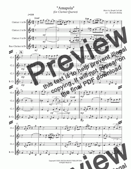 page one of Amapola (for Clarinet Quartet)