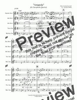 page one of Amapola (for Saxophone Quartet)