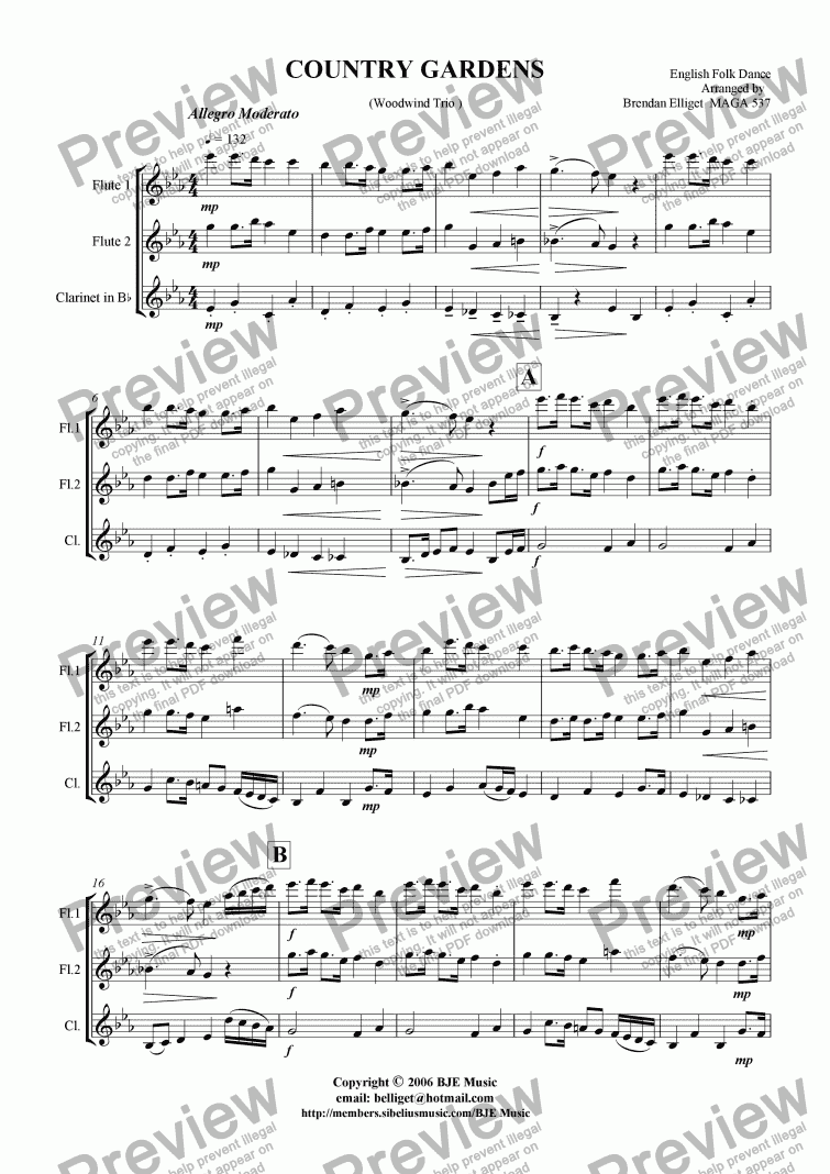 Country Gardens Woodwind Trio Download Sheet Music Pdf File