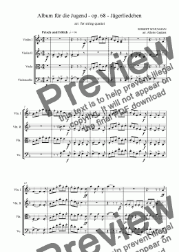 page one of Album für die Jugend - op. 68 - Jägerliedchen - arr. for string quartet