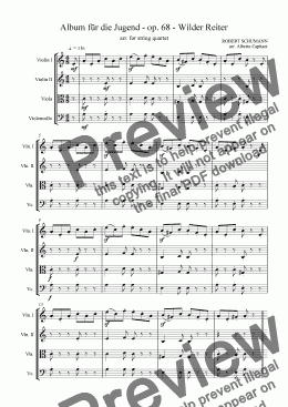 page one of Album für die Jugend - op. 68 - Wilder Reiter - arr. for string quartet