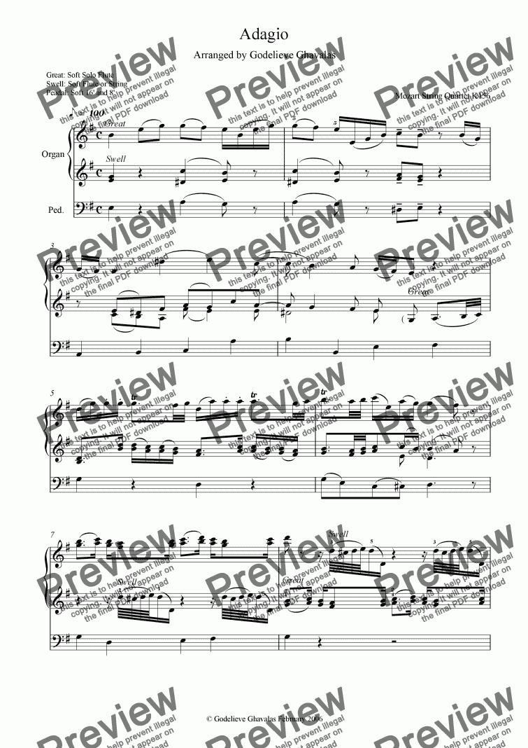 page one of Adagio in e minor  K156