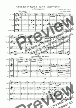 page one of Album für die Jugend - op. 68 - Erster Verlust - arr. for string quartet