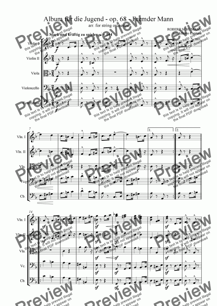 page one of Album für die Jugend - op. 68 - Fremder Mann - arr. for string orchestra