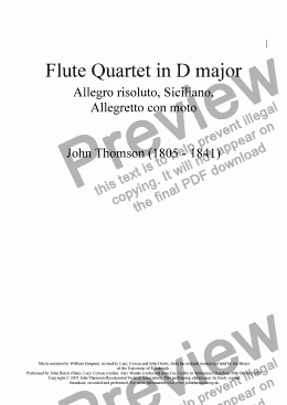 page one of Flute Quartet in D major