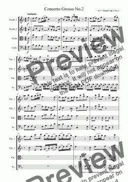 page one of Handel Concerto Grosso Op.6 No.2 for String Quartet