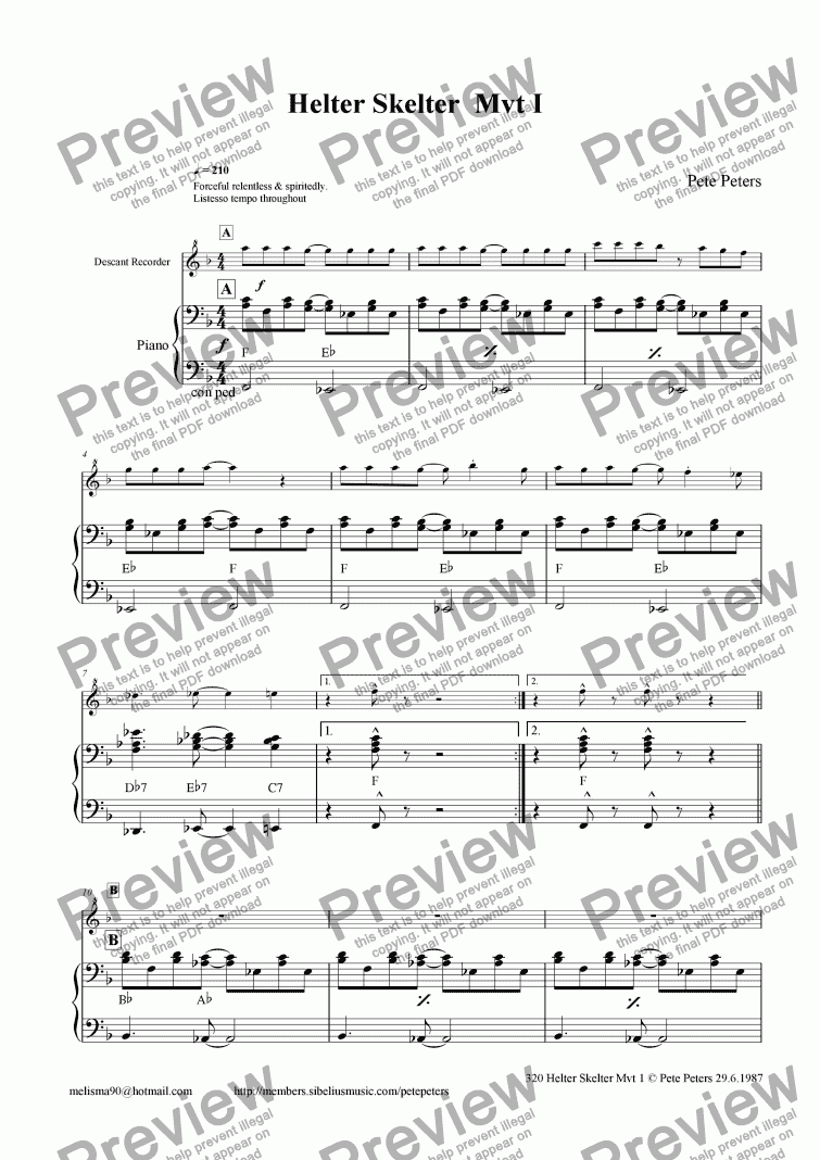 page one of Helter Skelter [rec flute]