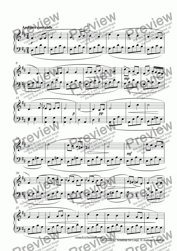 page one of Sonatina for Luigi, II - Andante cantabile