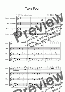 page one of Take Four! sax quartet