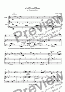 page one of Mini Modal Music for solo Clarinet and Piano