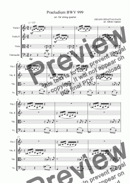 page one of Praeludium BWV 999 - arr. for string quartet