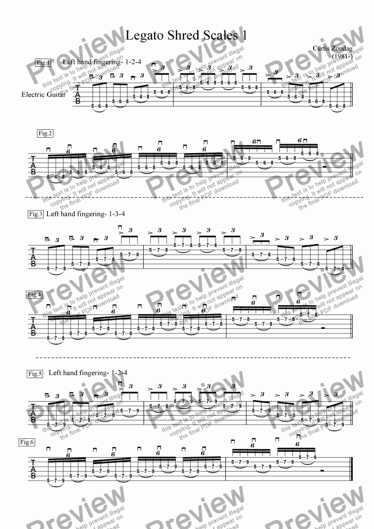 page one of Legato Shred scales 1