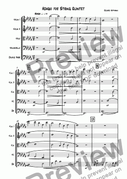 page one of Adagio for String Quintet - 1st Draft