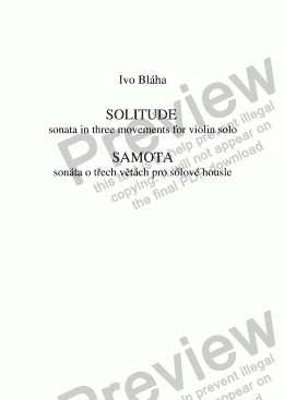 page one of SOLITUDE (Samota) - sonata in three movements for violin solo