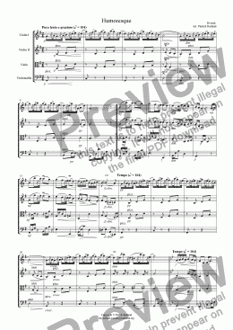 page one of Humoresque for String Quartet Dvorak
