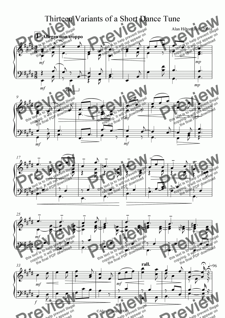page one of Thirteen Variants of a Short Dance Tune