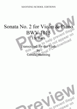 page one of BACH, J.S. Sonata No.2 for Violin & Clavier BWV 1015 transcribed for the Viola by Gerald Manning
