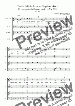 page one of Clavierbüchlein der Anna Magdalena Bach - O Ewigkeit, du Donnerwort - BWV 513 - arr. for Choir