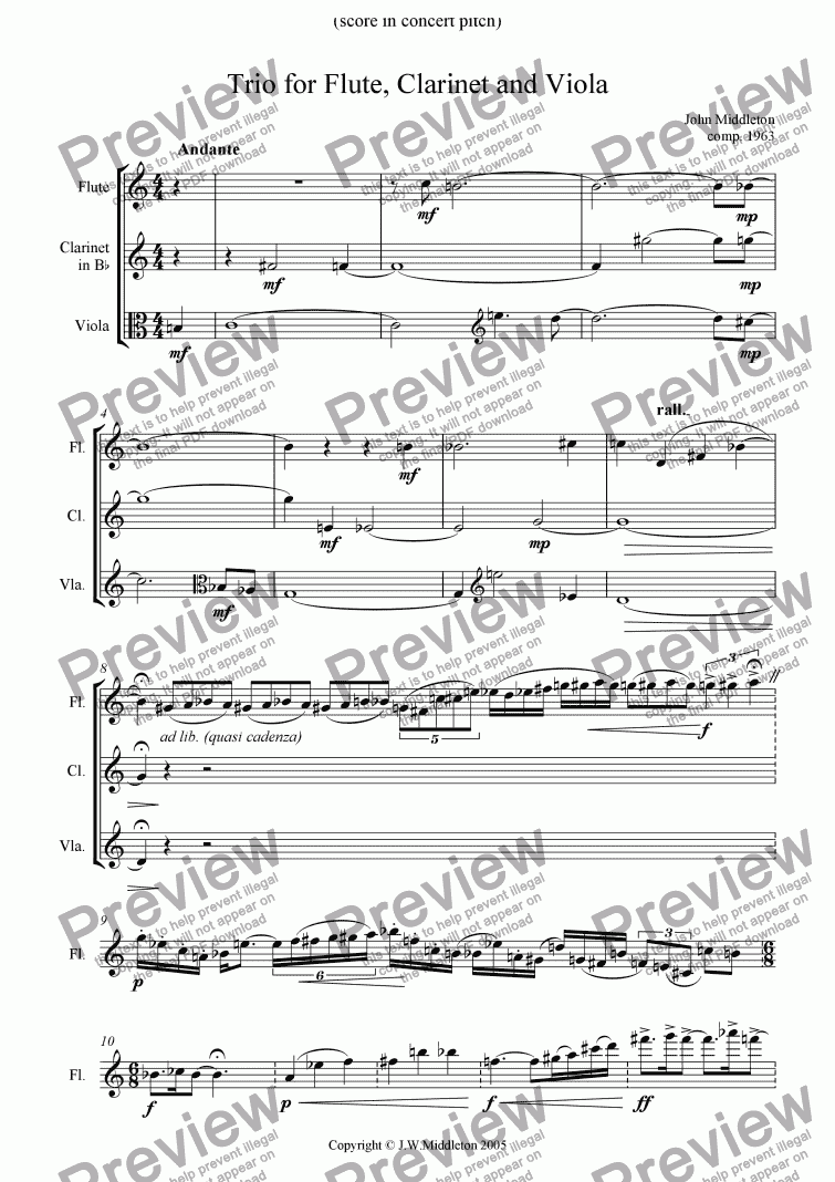 page one of Trio for Flute, Clarinet and Viola