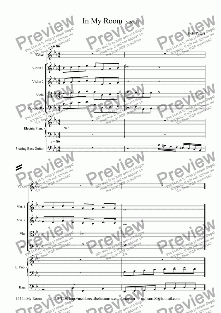 page one of In My Room [Pop ballad vocal string 7tet]