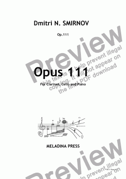 page one of OPUS 111 for clarinet, cello and piano