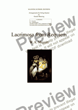 page one of MOZART, W.A. - 'Lacrimosa' from Requiem - arr. for String Quartet by Gerald Manning