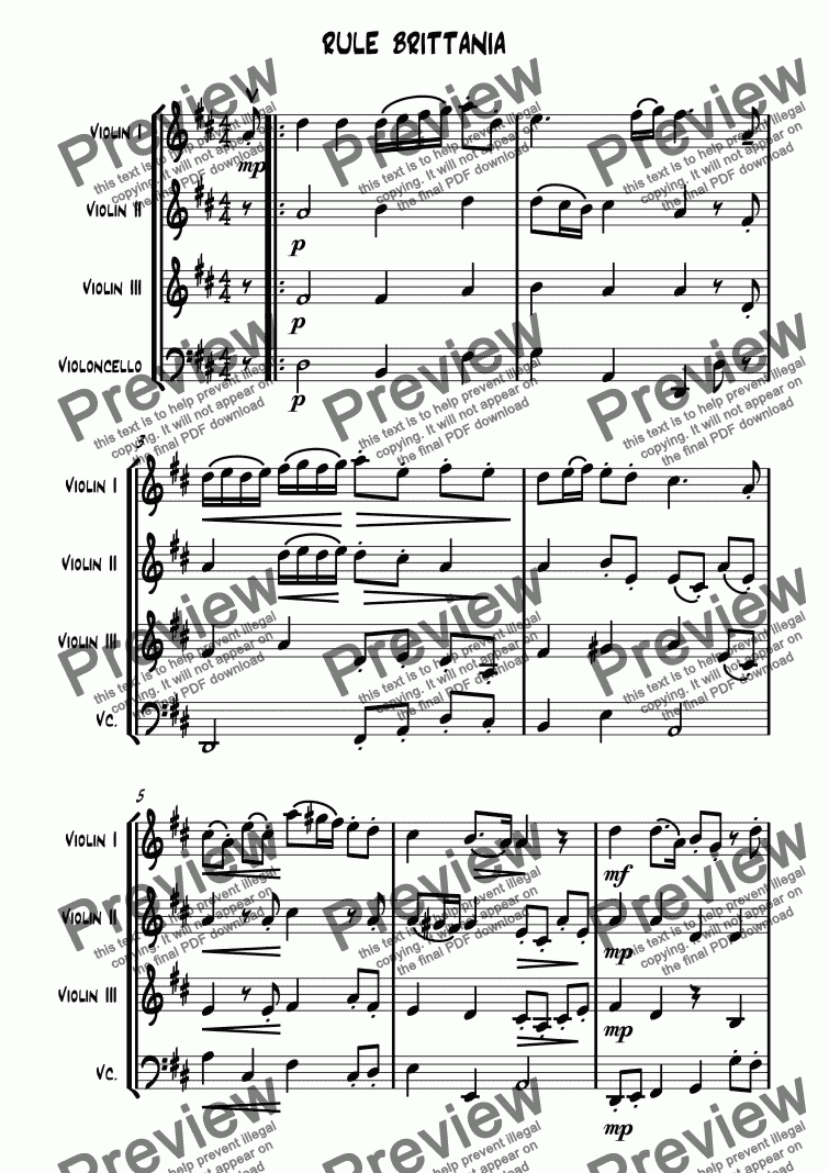 page one of Rule Brittania - Download sheet music