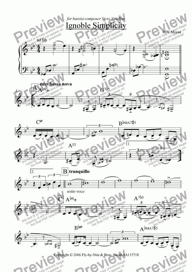 page one of Ignoble Simplicity - lead sheet