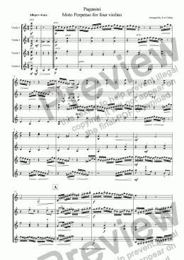 page one of Paganini - MOTO PERPETUO - for violin quartet