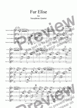 page one of Fur Elise - Saxophone Quartet - SATB