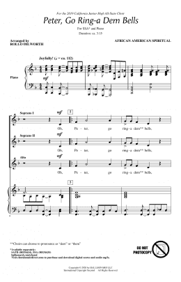 page one of Peter Go Ring-A Dem Bells (arr. Rollo Dilworth) (SSA Choir)